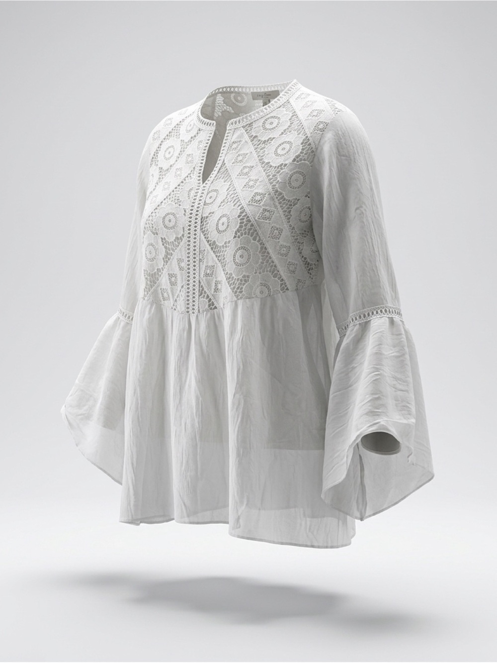 Bellambra White Crochet Bell Sleeve Bohemian Silk Blouse ✨